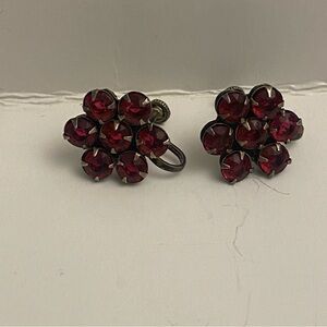 Vintage Red Floral Clip-On Earrings